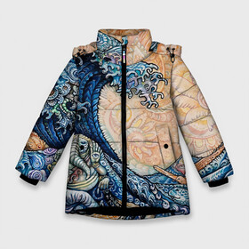 Зимняя куртка для девочек 3D с принтом Indian Ocean psychedelics в Кировске, ткань верха — 100% полиэстер; подклад — 100% полиэстер, утеплитель — 100% полиэстер. | длина ниже бедра, удлиненная спинка, воротник стойка и отстегивающийся капюшон. Есть боковые карманы с листочкой на кнопках, утяжки по низу изделия и внутренний карман на молнии. 

Предусмотрены светоотражающий принт на спинке, радужный светоотражающий элемент на пуллере молнии и на резинке для утяжки. | abstrction | acid | colors | psychedelics | индия | океан | узоры