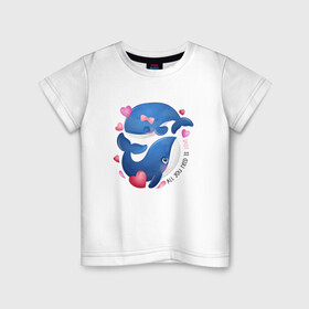 Детская футболка хлопок с принтом Два дельфина в Кировске, 100% хлопок | круглый вырез горловины, полуприлегающий силуэт, длина до линии бедер | cute | dolphin | love | два дельфина | дельфин | дельфинами | любовь | милый | мир | подводный