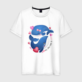 Мужская футболка хлопок с принтом Два дельфина в Кировске, 100% хлопок | прямой крой, круглый вырез горловины, длина до линии бедер, слегка спущенное плечо. | cute | dolphin | love | два дельфина | дельфин | дельфинами | любовь | милый | мир | подводный