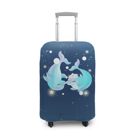 Чехол для чемодана 3D с принтом Два дельфина в Кировске, 86% полиэфир, 14% спандекс | двустороннее нанесение принта, прорези для ручек и колес | cute | dolphin | два дельфина | дельфин | дельфинами | милый | мир | подводный