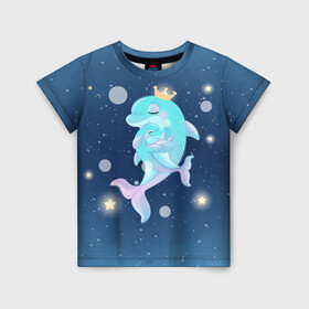 Детская футболка 3D с принтом Два дельфина в Кировске, 100% гипоаллергенный полиэфир | прямой крой, круглый вырез горловины, длина до линии бедер, чуть спущенное плечо, ткань немного тянется | cute | dolphin | два дельфина | дельфин | дельфинами | милый | мир | подводный