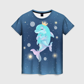 Женская футболка 3D с принтом Два дельфина в Кировске, 100% полиэфир ( синтетическое хлопкоподобное полотно) | прямой крой, круглый вырез горловины, длина до линии бедер | cute | dolphin | два дельфина | дельфин | дельфинами | милый | мир | подводный