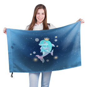 Флаг 3D с принтом Два дельфина в Кировске, 100% полиэстер | плотность ткани — 95 г/м2, размер — 67 х 109 см. Принт наносится с одной стороны | cute | dolphin | два дельфина | дельфин | дельфинами | милый | мир | подводный