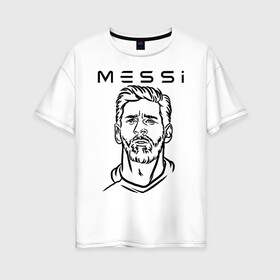 Женская футболка хлопок Oversize с принтом MESSI черные силуэт в Кировске, 100% хлопок | свободный крой, круглый ворот, спущенный рукав, длина до линии бедер
 | argentina | barca | barcelona | fc barcelona | lionel messi | spain | sport | uefa | аргентина | барса | барселона | золотой мяч | игрок | испания | камп ноу | лео месси | лионель месси | мяч | спорт | тренер | уефа 