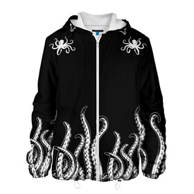 Мужская куртка 3D с принтом Octopus Щупальца в Кировске, ткань верха — 100% полиэстер, подклад — флис | прямой крой, подол и капюшон оформлены резинкой с фиксаторами, два кармана без застежек по бокам, один большой потайной карман на груди. Карман на груди застегивается на липучку | Тематика изображения на принте: animal | beast | kraken | ocean | octopus | sea | ship | water | вода | животные | звери | корабль | кракен | море | океан | осьминог | рыбы | щупальца