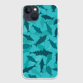 Чехол для iPhone 13 с принтом Морские жители в Кировске,  |  | fish | shark | акулы | жители | морские | паттерн | подводный мир | рыбы