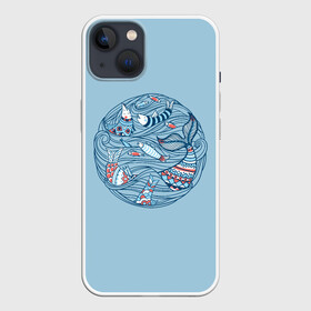 Чехол для iPhone 13 с принтом Sea Circle в Кировске,  |  | circle | fish | inhabitants | marine | ocean | sea | water | waves | вода | волны | жители | круг | море | морсие | морской | оитатели | океан | рыба