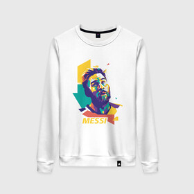 Женский свитшот хлопок с принтом Color Messi в Кировске, 100% хлопок | прямой крой, круглый вырез, на манжетах и по низу широкая трикотажная резинка  | argentina | barca | barcelona | football | lionel | messi | spain | sport | аргентина | барса | барселона | гол | золотой мяч | игрок | испания | камп ноу | лионель | месси | мяч | спорт | тренер | футбол | чемпион |