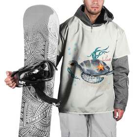Накидка на куртку 3D с принтом черепашка в Кировске, 100% полиэстер |  | Тематика изображения на принте: ocean | sea | sea animal | акварель | водоросли | графика | море | океан | подводный мир | черепаха