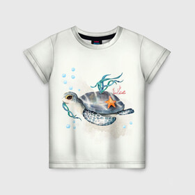 Детская футболка 3D с принтом черепашка в Кировске, 100% гипоаллергенный полиэфир | прямой крой, круглый вырез горловины, длина до линии бедер, чуть спущенное плечо, ткань немного тянется | ocean | sea | sea animal | акварель | водоросли | графика | море | океан | подводный мир | черепаха