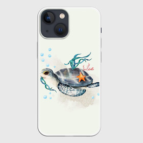Чехол для iPhone 13 mini с принтом черепашка в Кировске,  |  | ocean | sea | sea animal | акварель | водоросли | графика | море | океан | подводный мир | черепаха