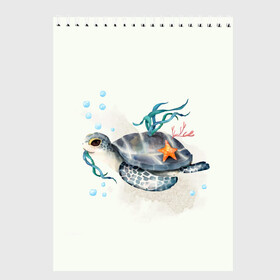 Скетчбук с принтом черепашка в Кировске, 100% бумага
 | 48 листов, плотность листов — 100 г/м2, плотность картонной обложки — 250 г/м2. Листы скреплены сверху удобной пружинной спиралью | Тематика изображения на принте: ocean | sea | sea animal | акварель | водоросли | графика | море | океан | подводный мир | черепаха