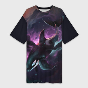 Платье-футболка 3D с принтом касатка в Кировске,  |  | orca | sea | sea animal | дельфин | касатка | кит | космос | море | океан | рисунок кита