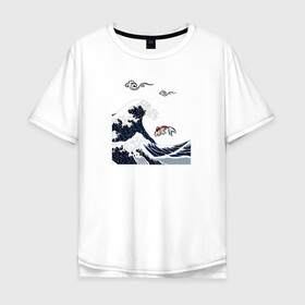 Мужская футболка хлопок Oversize с принтом Карп кои в Кировске, 100% хлопок | свободный крой, круглый ворот, “спинка” длиннее передней части | волна | карпы кои | океан | рыба | японские карпы