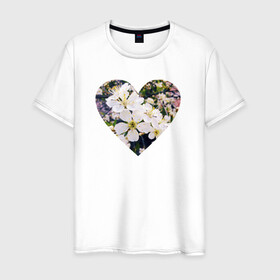 Мужская футболка хлопок с принтом Spring heart в Кировске, 100% хлопок | прямой крой, круглый вырез горловины, длина до линии бедер, слегка спущенное плечо. | Тематика изображения на принте: flower. heart | весна | любовь | сердце | цветы