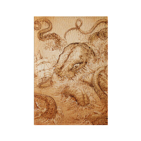 Обложка для паспорта матовая кожа с принтом Кракен в Кировске, натуральная матовая кожа | размер 19,3 х 13,7 см; прозрачные пластиковые крепления | Тематика изображения на принте: кракен | морское чудовище