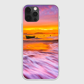 Чехол для iPhone 12 Pro Max с принтом Закат на пляже в Кировске, Силикон |  | закат | лето | лодка на берегу | пляж
