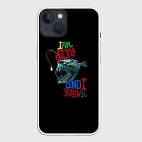 Чехол для iPhone 13 с принтом я красотка в Кировске,  |  | Тематика изображения на принте: зубастик | морское чудовище | рыбалка | рыбёха | рыбка | рыболов | я красотка