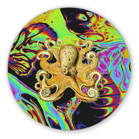 Коврик для мышки круглый с принтом Octopus Ink в Кировске, резина и полиэстер | круглая форма, изображение наносится на всю лицевую часть | abstraction | acid | kraken | ocean | octopus | sea | море | осьминог