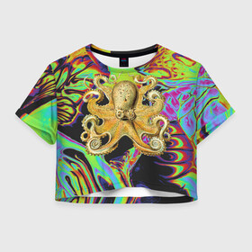 Женская футболка Crop-top 3D с принтом Octopus Ink в Кировске, 100% полиэстер | круглая горловина, длина футболки до линии талии, рукава с отворотами | abstraction | acid | kraken | ocean | octopus | sea | море | осьминог