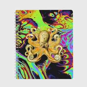Тетрадь с принтом Octopus Ink в Кировске, 100% бумага | 48 листов, плотность листов — 60 г/м2, плотность картонной обложки — 250 г/м2. Листы скреплены сбоку удобной пружинной спиралью. Уголки страниц и обложки скругленные. Цвет линий — светло-серый
 | abstraction | acid | kraken | ocean | octopus | sea | море | осьминог