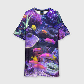 Детское платье 3D с принтом Коралловые рыбки в Кировске, 100% полиэстер | прямой силуэт, чуть расширенный к низу. Круглая горловина, на рукавах — воланы | дно морское | коралловые | кораллы | море | подводный мир | рыбки
