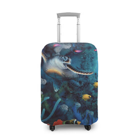 Чехол для чемодана 3D с принтом Морская черепаха в Кировске, 86% полиэфир, 14% спандекс | двустороннее нанесение принта, прорези для ручек и колес | коралловые | кораллы | море | морская черепаха | морские обитатели | океан | подводный мир | рыбки