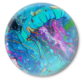 Значок с принтом Красочная медуза в Кировске,  металл | круглая форма, металлическая застежка в виде булавки | красочная медуза | медуза | медуза в море