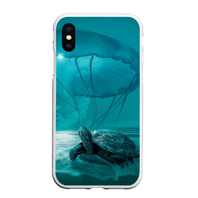 Чехол для iPhone XS Max матовый с принтом Медуза и черепаха в Кировске, Силикон | Область печати: задняя сторона чехла, без боковых панелей | медуза | медуза в море | черепаха