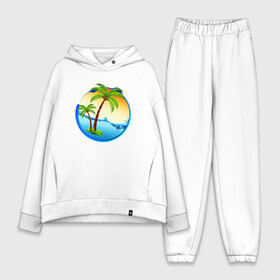 Женский костюм хлопок Oversize с принтом palm beach в Кировске,  |  | beach | ocean | palm trees | sea | summer | sun | sunset | vacation | закат | лето | море | океан | отдых | отпуск | пальмы | пляж | солнце