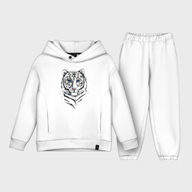 Детский костюм хлопок Oversize с принтом Белый тигр в Кировске,  |  | альфа | белый | дикие | дикий | животные | звери | зверь | кот | котик | крутой | полоски | принт | природа | самец | тигр | тигриныйкрасивый