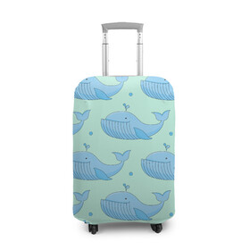 Чехол для чемодана 3D с принтом Киты в Кировске, 86% полиэфир, 14% спандекс | двустороннее нанесение принта, прорези для ручек и колес | whale | кит | киты | море | океан | паттерн