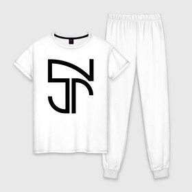 Женская пижама хлопок с принтом Неймар черный логотип в Кировске, 100% хлопок | брюки и футболка прямого кроя, без карманов, на брюках мягкая резинка на поясе и по низу штанин | brazil | champions | fifa | junior | neymar | neymar jr | paris saint germain | psg | uefa | бразилия | джуниор | младший | наймар | неймар | пари сен жермен | петух | псж | сборная бразилии | уефа | фифа | футбик | футбол 