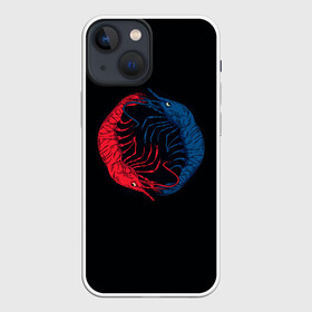 Чехол для iPhone 13 mini с принтом Marine Dualism в Кировске,  |  | blue | crustacean | darkness | dualism | evil | good | light | marine | ocean | red | sea | shrimp | water | yang | yin | вода | добро | дуализм | зло | инь | красный | креветки | море | морские | обитатели | океан | ракообразное | св