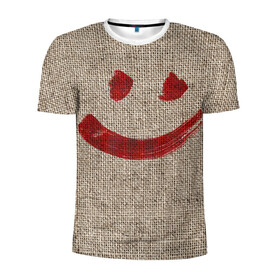 Мужская футболка 3D спортивная с принтом Red Smile в Кировске, 100% полиэстер с улучшенными характеристиками | приталенный силуэт, круглая горловина, широкие плечи, сужается к линии бедра | Тематика изображения на принте: burlap | paint | sackcloth | smile | texture