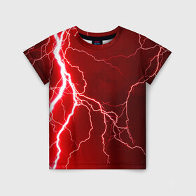 Детская футболка 3D с принтом Red Lightning в Кировске, 100% гипоаллергенный полиэфир | прямой крой, круглый вырез горловины, длина до линии бедер, чуть спущенное плечо, ткань немного тянется | energy | fire | lightning | storm | thunder