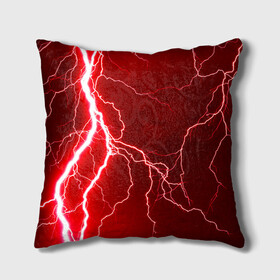 Подушка 3D с принтом Red Lightning в Кировске, наволочка – 100% полиэстер, наполнитель – холлофайбер (легкий наполнитель, не вызывает аллергию). | состоит из подушки и наволочки. Наволочка на молнии, легко снимается для стирки | energy | fire | lightning | storm | thunder