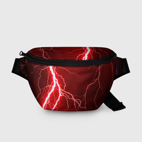Поясная сумка 3D с принтом Red Lightning в Кировске, 100% полиэстер | плотная ткань, ремень с регулируемой длиной, внутри несколько карманов для мелочей, основное отделение и карман с обратной стороны сумки застегиваются на молнию | energy | fire | lightning | storm | thunder