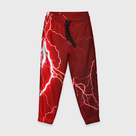 Детские брюки 3D с принтом Red Lightning в Кировске, 100% полиэстер | манжеты по низу, эластичный пояс регулируется шнурком, по бокам два кармана без застежек, внутренняя часть кармана из мелкой сетки | energy | fire | lightning | storm | thunder