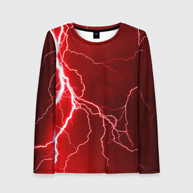 Женский лонгслив 3D с принтом Red Lightning в Кировске, 100% полиэстер | длинные рукава, круглый вырез горловины, полуприлегающий силуэт | energy | fire | lightning | storm | thunder