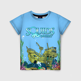 Детская футболка 3D с принтом Squids odyssey в Кировске, 100% гипоаллергенный полиэфир | прямой крой, круглый вырез горловины, длина до линии бедер, чуть спущенное плечо, ткань немного тянется | Тематика изображения на принте: ocean | sea | ship | summer | волны | океан | парусник