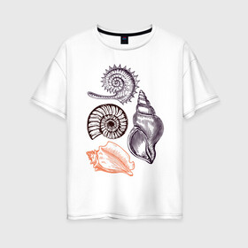 Женская футболка хлопок Oversize с принтом Sea House III в Кировске, 100% хлопок | свободный крой, круглый ворот, спущенный рукав, длина до линии бедер
 | Тематика изображения на принте: ocean | sea | shell | волны | океан | ракушки