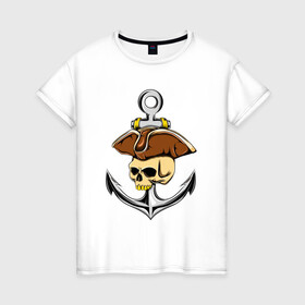 Женская футболка хлопок с принтом PIRAT ANCHOR ПИРАТСКИЙ ЯКОРЬ (Z) в Кировске, 100% хлопок | прямой крой, круглый вырез горловины, длина до линии бедер, слегка спущенное плечо | anchor | japanese anchor | pirat | pirat anchor | заякориться | пират | пиратский якорь | стоп судно | якорек | якорный | якорь | японский якорь