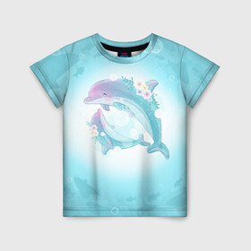Детская футболка 3D с принтом Два дельфина в Кировске, 100% гипоаллергенный полиэфир | прямой крой, круглый вырез горловины, длина до линии бедер, чуть спущенное плечо, ткань немного тянется | cute | dolphin | два дельфина | дельфин | дельфин в море | дельфинами | милый | мир | подводный
