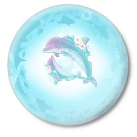 Значок с принтом Два дельфина в Кировске,  металл | круглая форма, металлическая застежка в виде булавки | cute | dolphin | два дельфина | дельфин | дельфин в море | дельфинами | милый | мир | подводный