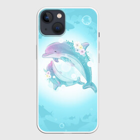 Чехол для iPhone 13 с принтом Два дельфина в Кировске,  |  | cute | dolphin | два дельфина | дельфин | дельфин в море | дельфинами | милый | мир | подводный