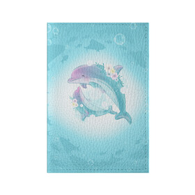 Обложка для паспорта матовая кожа с принтом Два дельфина в Кировске, натуральная матовая кожа | размер 19,3 х 13,7 см; прозрачные пластиковые крепления | Тематика изображения на принте: cute | dolphin | два дельфина | дельфин | дельфин в море | дельфинами | милый | мир | подводный