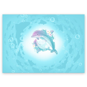 Поздравительная открытка с принтом Два дельфина в Кировске, 100% бумага | плотность бумаги 280 г/м2, матовая, на обратной стороне линовка и место для марки
 | Тематика изображения на принте: cute | dolphin | два дельфина | дельфин | дельфин в море | дельфинами | милый | мир | подводный