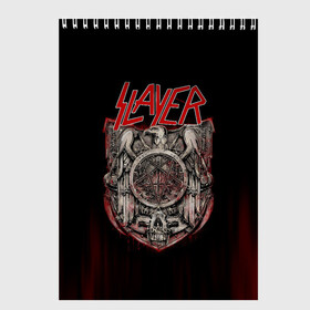 Скетчбук с принтом Slayer в Кировске, 100% бумага
 | 48 листов, плотность листов — 100 г/м2, плотность картонной обложки — 250 г/м2. Листы скреплены сверху удобной пружинной спиралью | groove | kerry king | metall | rock | slayer | trash