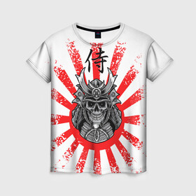 Женская футболка 3D с принтом Самурай в Кировске, 100% полиэфир ( синтетическое хлопкоподобное полотно) | прямой крой, круглый вырез горловины, длина до линии бедер | japan | nippon | samurai | воин | иероглиф | императорский | ниппон | самурай | флаг | хагакурэ | череп | япония